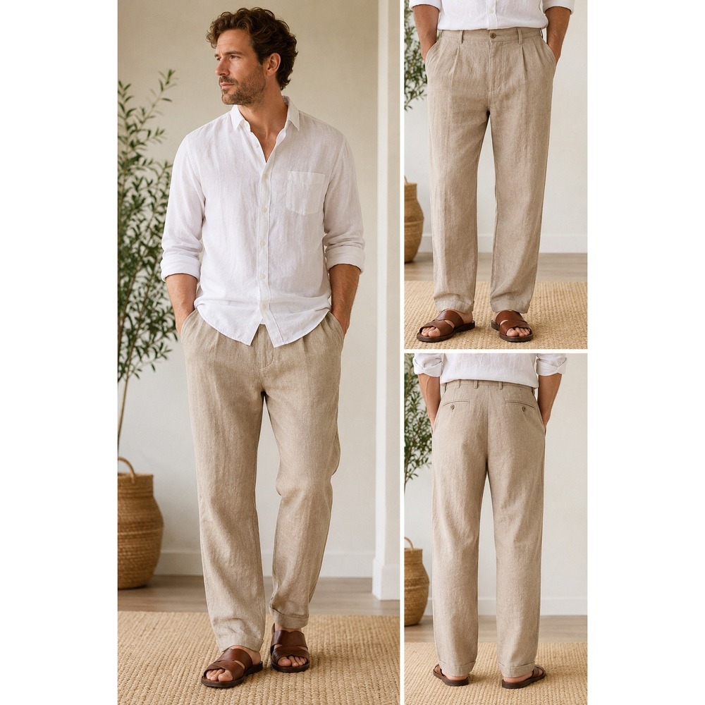 Murano‎ Authentic Irish Linen Pants Men's 40x32 Tan Flat Front 100% Linen